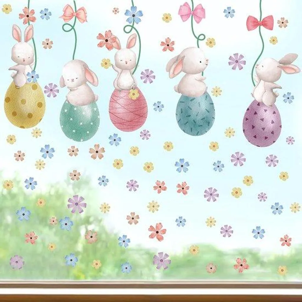 Calendrier de Pâques pour enfant : décoration murale fleurie autocollante