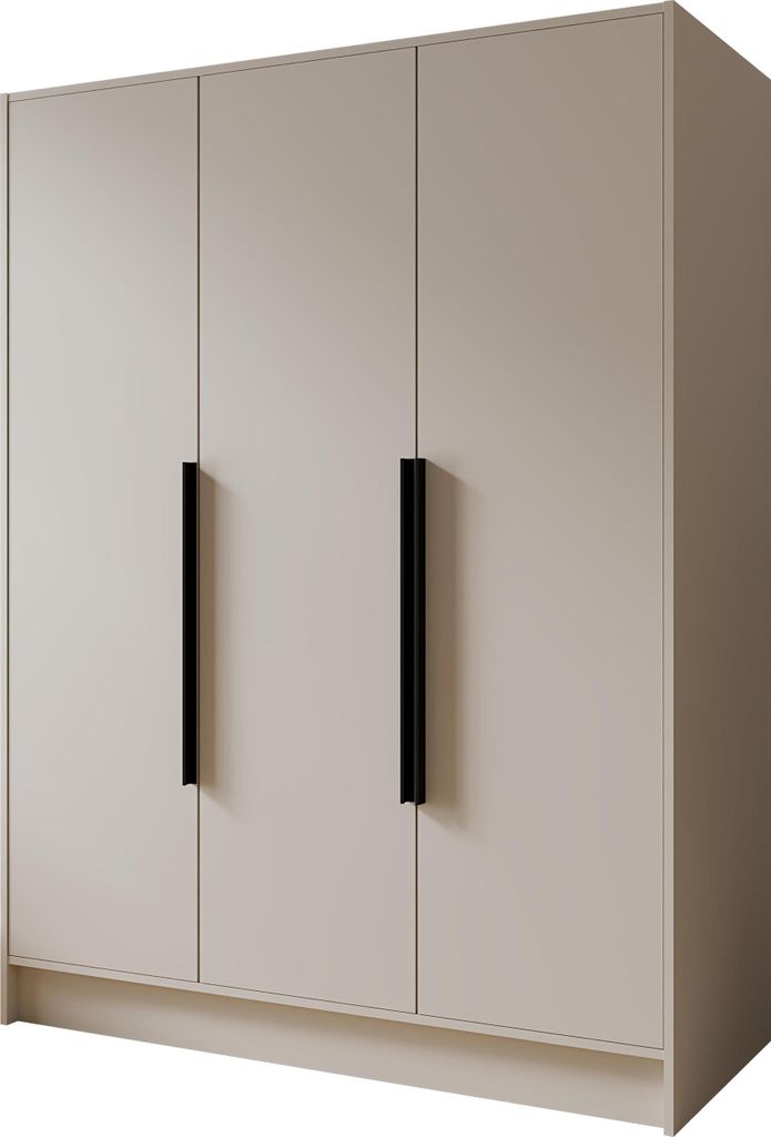 Kleiderschrank im Skandi-Stil – Drehtüren mit Schwarze Metallgriffe – 150 cm Breit Garderobenschrank mit viel Stauraum für Ankleide – Kaschmir