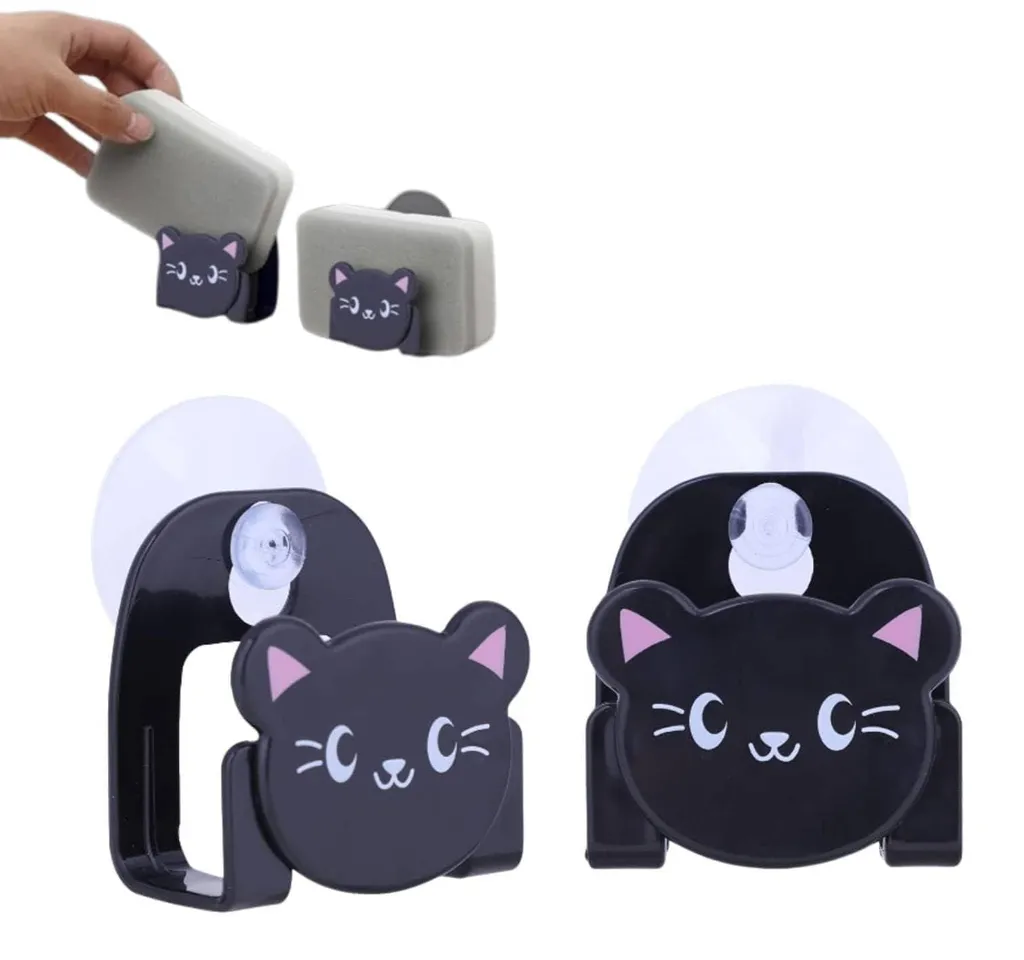 Porte-éponge chat pour robinet, lot de 2 ventouses de 6 cm