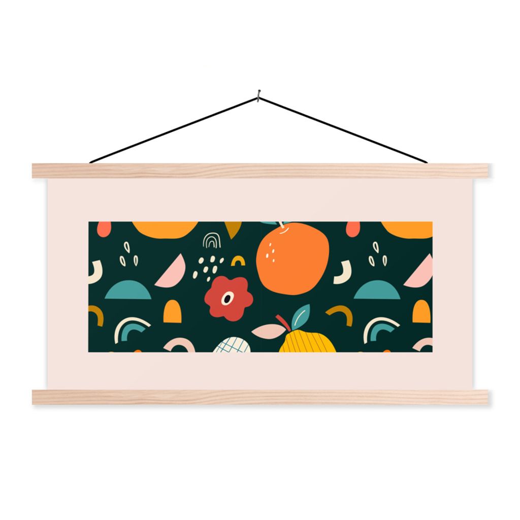 MuchoWow Textilposter Orange - Birnen - Obst - Lebensmittel - Abstrakt 120x60 cm mit holzfarbenen Rahmen - Klemmleiste