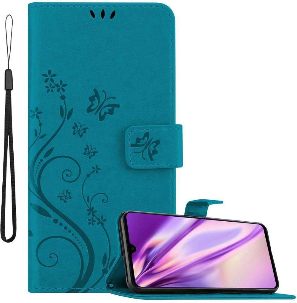 Cadorabo Hülle für Huawei MATE 20 Schutz Hülle in Blau Schutzhülle Handy Hülle Etui Case Blumen Flower