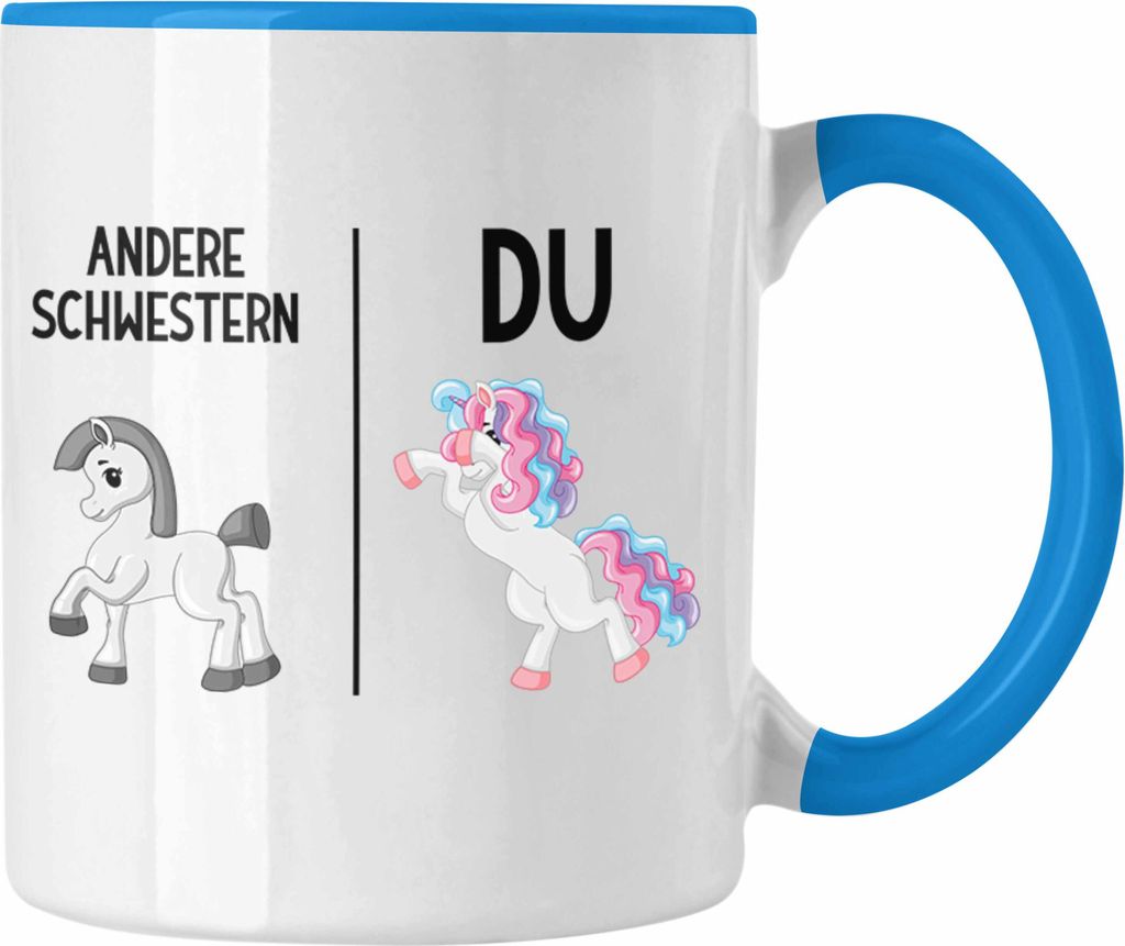 Trendation - Schwester Geschenk Geburtstag Tasse Geschenkideen Tassen mit Spruch für Beste Schwester (Blau)