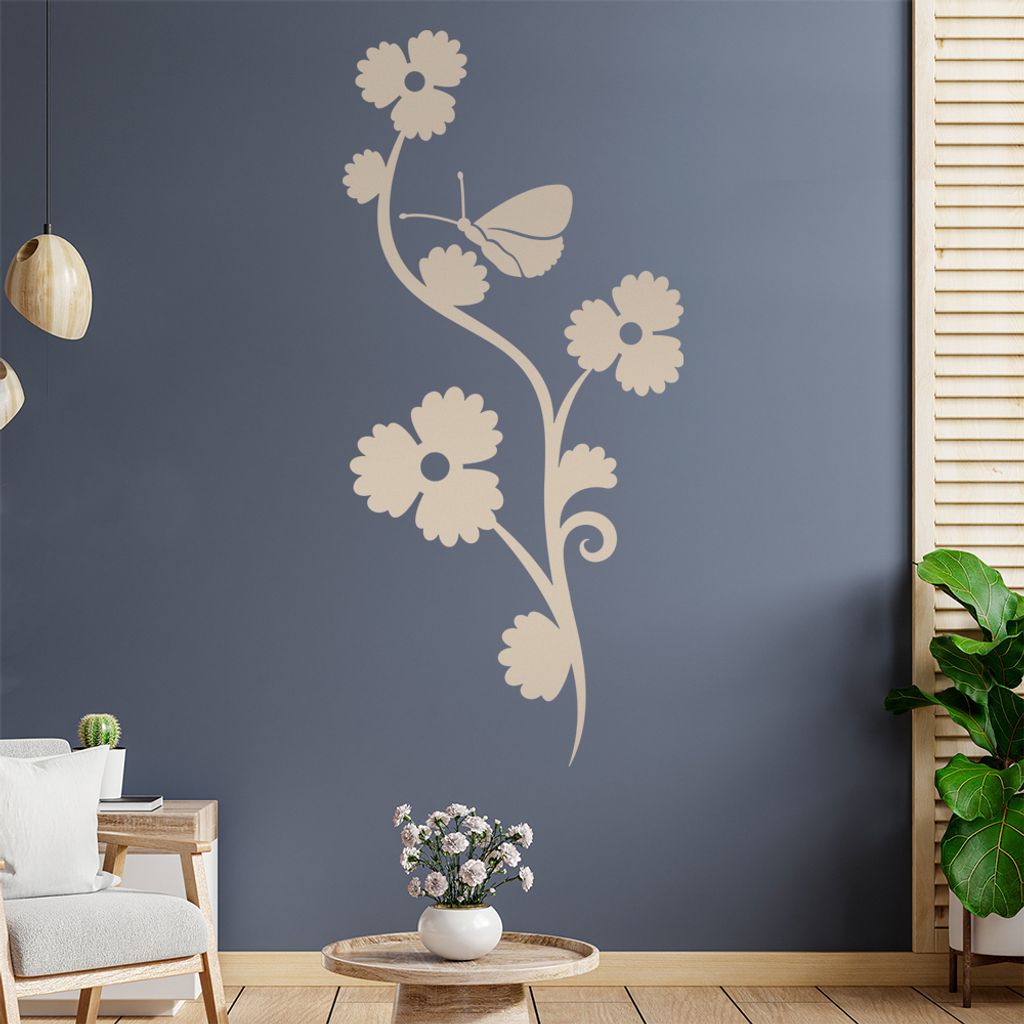Falter Schmetterling Blüte Wandtattoo in 6 Größen - Wandaufkleber Wall Sticker - Dekoration, Küche, Wohnzimmer, Schlafzimmer, Badezimmer