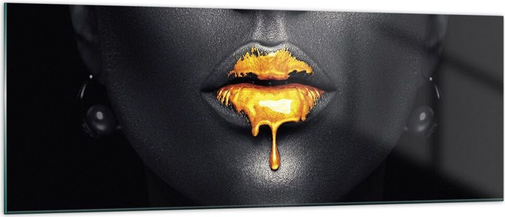 Bilder auf glas - Einteilig - Gold Mund Schwarz - 140x50cm - Glasbilder - Wandbilder - Bilder - zum Aufhängen bereit - Wanddekoration aus Glas - G...