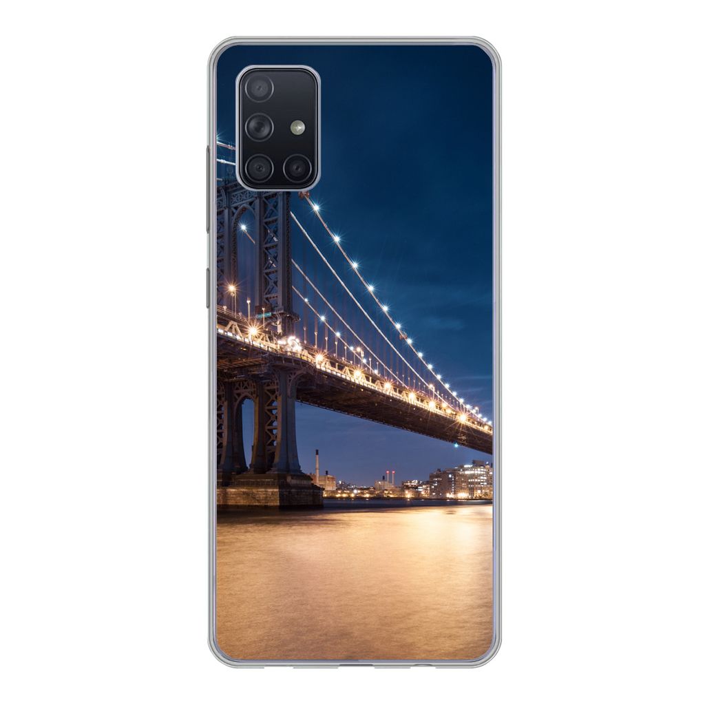 MuchoWow Handyhülle Schutzhülle Hülle für Samsung Galaxy A71 New York - Manhattan - Mond Silikon Softcase Handy Hülle - Kartenbesitzer