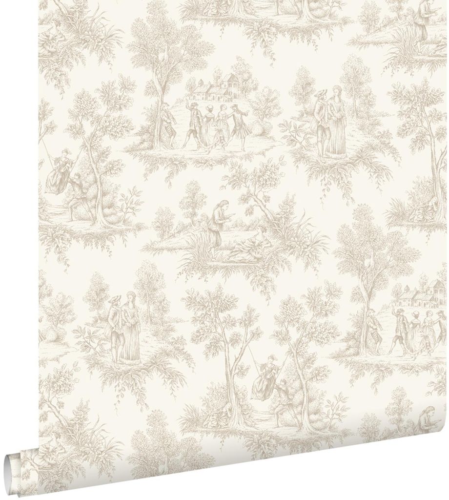 ESTAhome Tapete Toile de Jouy Beige 50 x 900 cm
