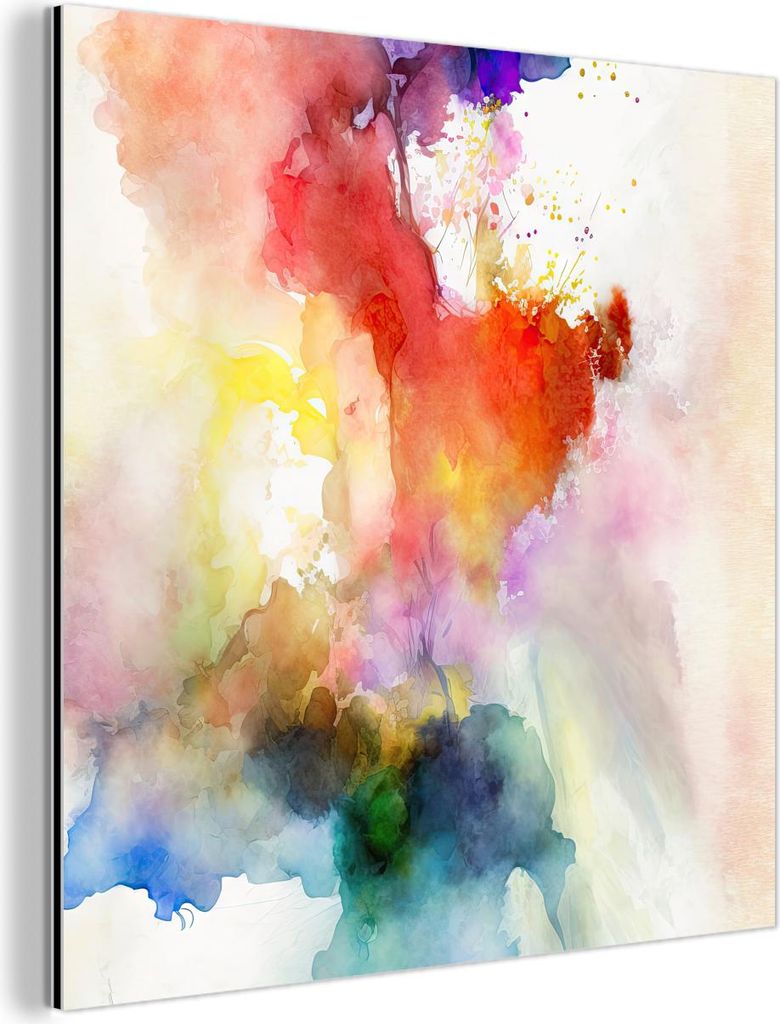 MuchoWow Wanddekoration Metall Metallbild Wandkunst 50x50 cm Aquarell - Regenbogen - Abstrakt - Kunst - Farben MuchoWow Aluminium Gemälde - Alubil...