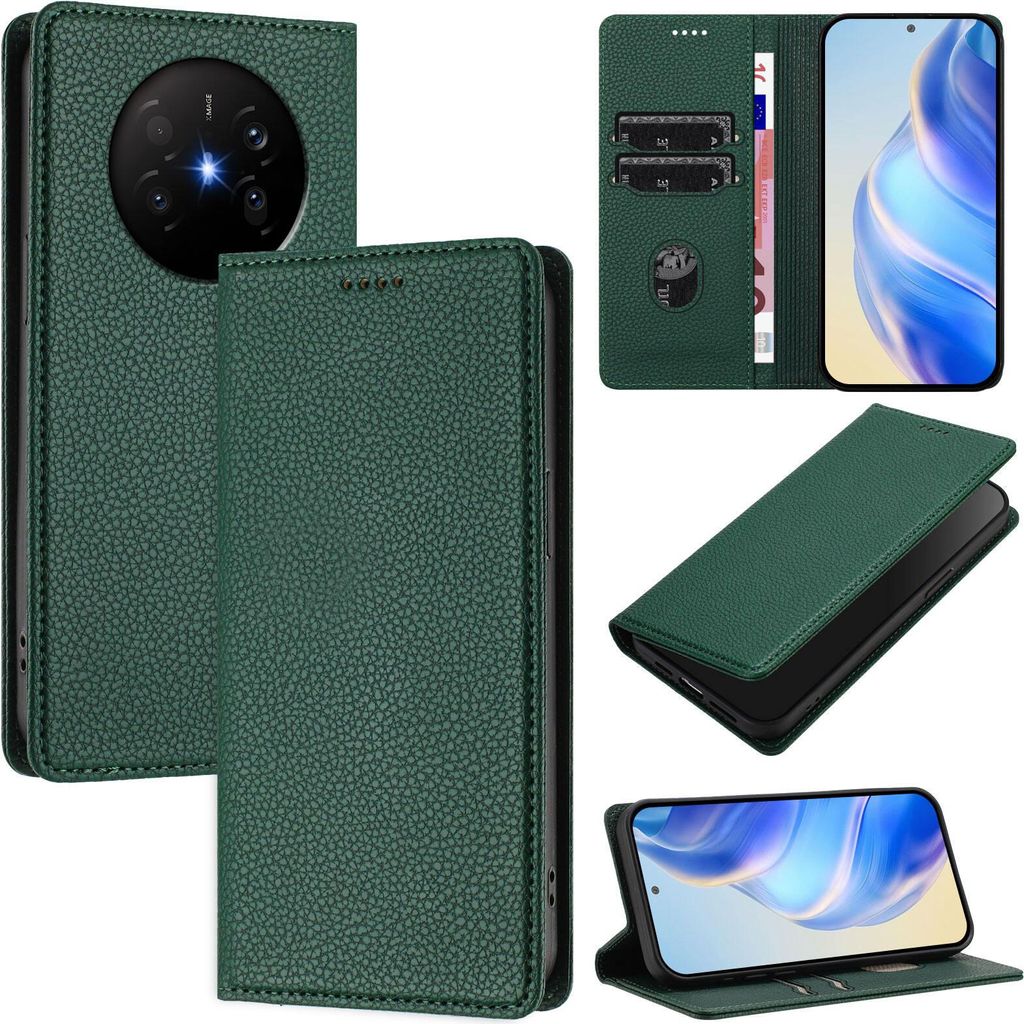 Litchi Leder Handyhülle für Huawei Mate 70 air Wallet Kartenfächer Standfunktion Hülle Grün