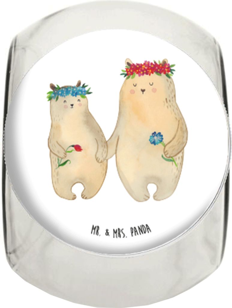 Mr. & Mrs. Panda Bonboniere Bären mit Blumenkranz XL 2000ml - Weiß - Geschenk, Familie, gewürzglas, Kaffeedose, Vorratsglas, Mama, Bonbonglas, L...