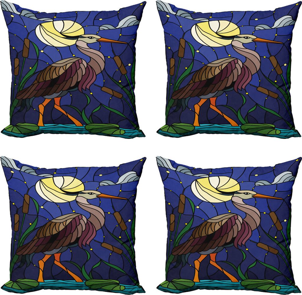 ABAKUHAUS Reiher Kissenbezug Set (4 Stück), Fleck-Glas Braunton Heron, Moderner Doppelseitiger Digitaldruck, 60 cm x 60 cm, Mehrfarbig