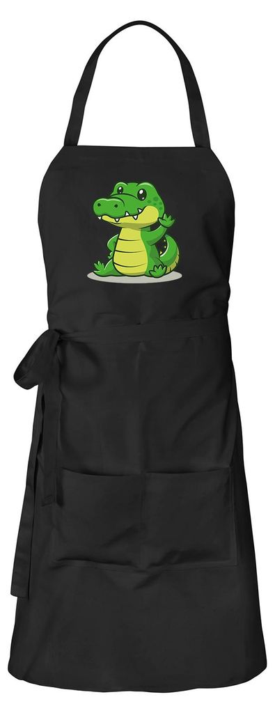 Huuraa Schürze Krokodil Comic Schwarz mit Taschen Baumwolle Kochschürze Geschenkidee