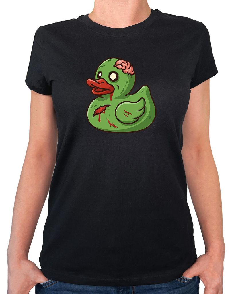 Huuraa Damen T-Shirt Quietscheente Zombie Gummiente Halloween XS Black Bio Baumwolle Fairtrade Damenshirt Geschenkidee