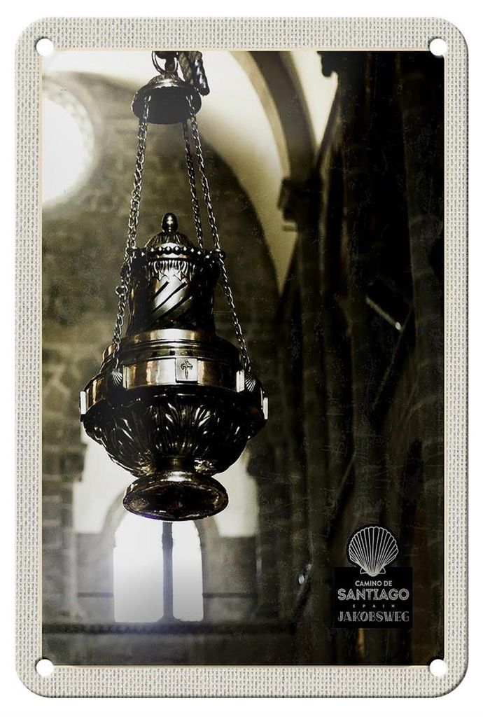 Blechschild Reise 12x18cm Spanien Kirche Laterne Mittelalter Schild