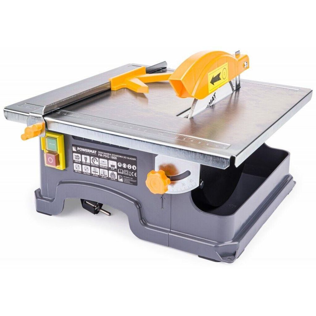 A tabletop tile saw is shown from a front-side angle against a white background.