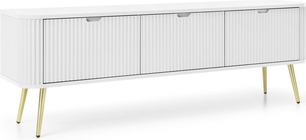LOVA Dreitürige TV-Schrank Stehend gefräste Lowboard für Wohnzimmer 168 cm Fernsehschrank aus goldene Metallbeine TV-Schränke mit Soft-Close, F...