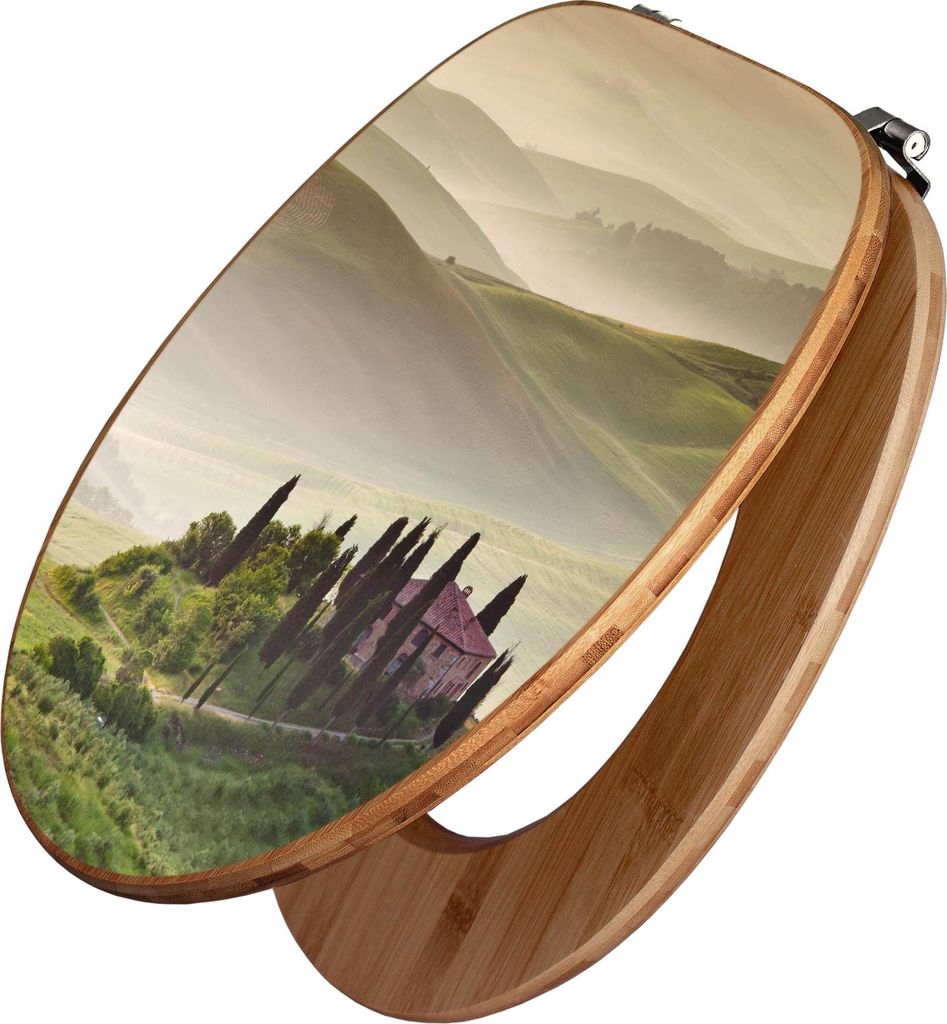 banjado Design WC Sitz Bambus 44x38x5cm - Toscana - Toilettendeckel/Toilettensitz Bambus - hochwertiger Bambus Klodeckel/WC-Sitz mit Universal Scha...