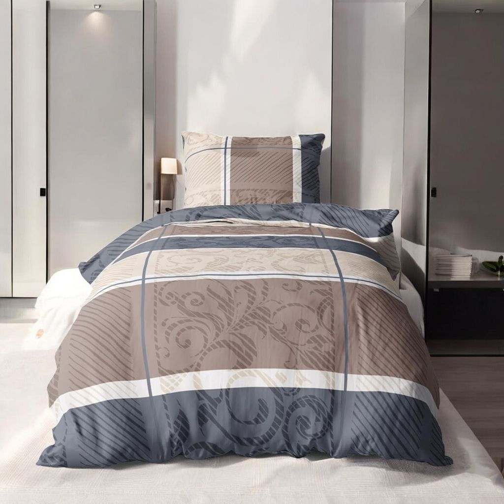 Biber Bettwäsche 155x220cm 100% Baumwolle Taupe Beige mit Produktbild 