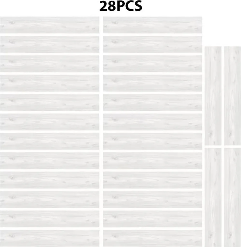 Adesivi per pavimenti - Listelli adesivi in PVC - Effetto legno - Impermeabili - 15,2 x 91,4 x 0,15 cm - 28 pezzi - Bianco