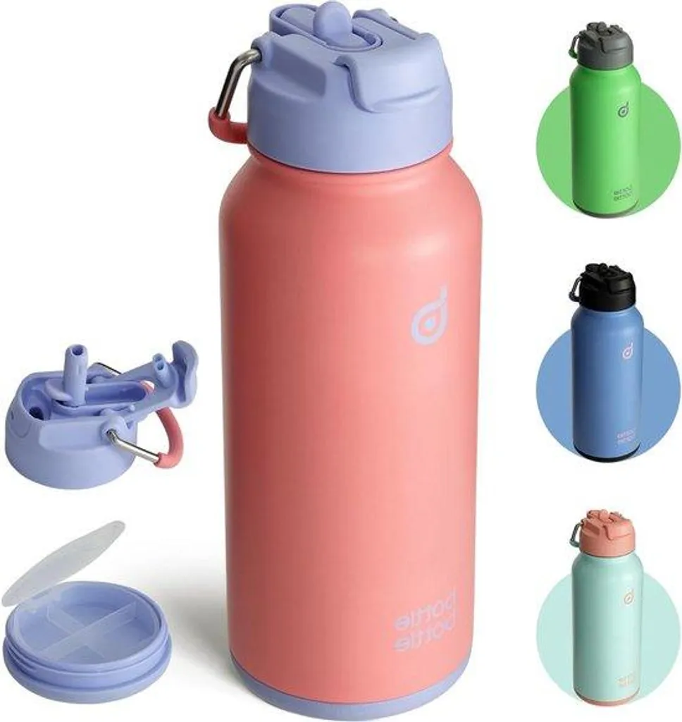 Bouteille isotherme pour la salle de sport avec pilulier pratique