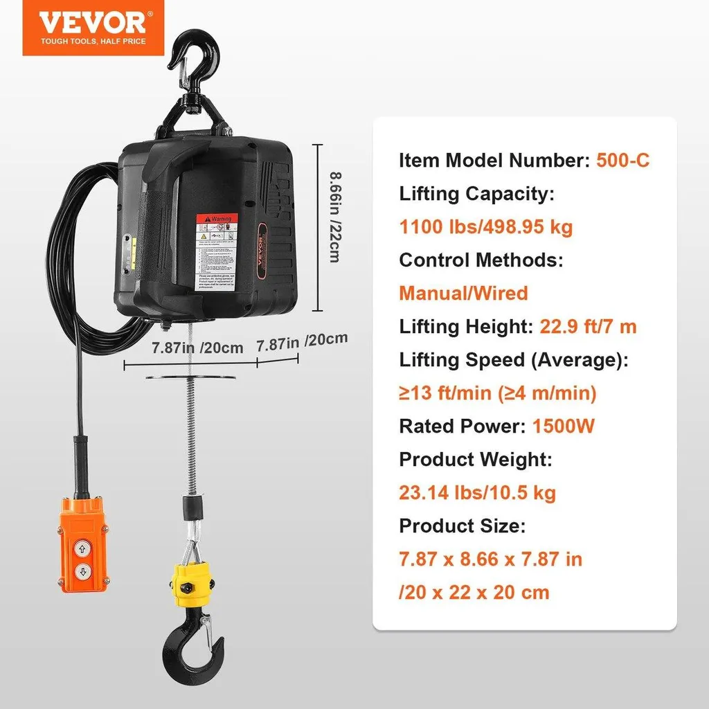 Treuil électrique 499 kg ultra robuste avec câble acier et commande