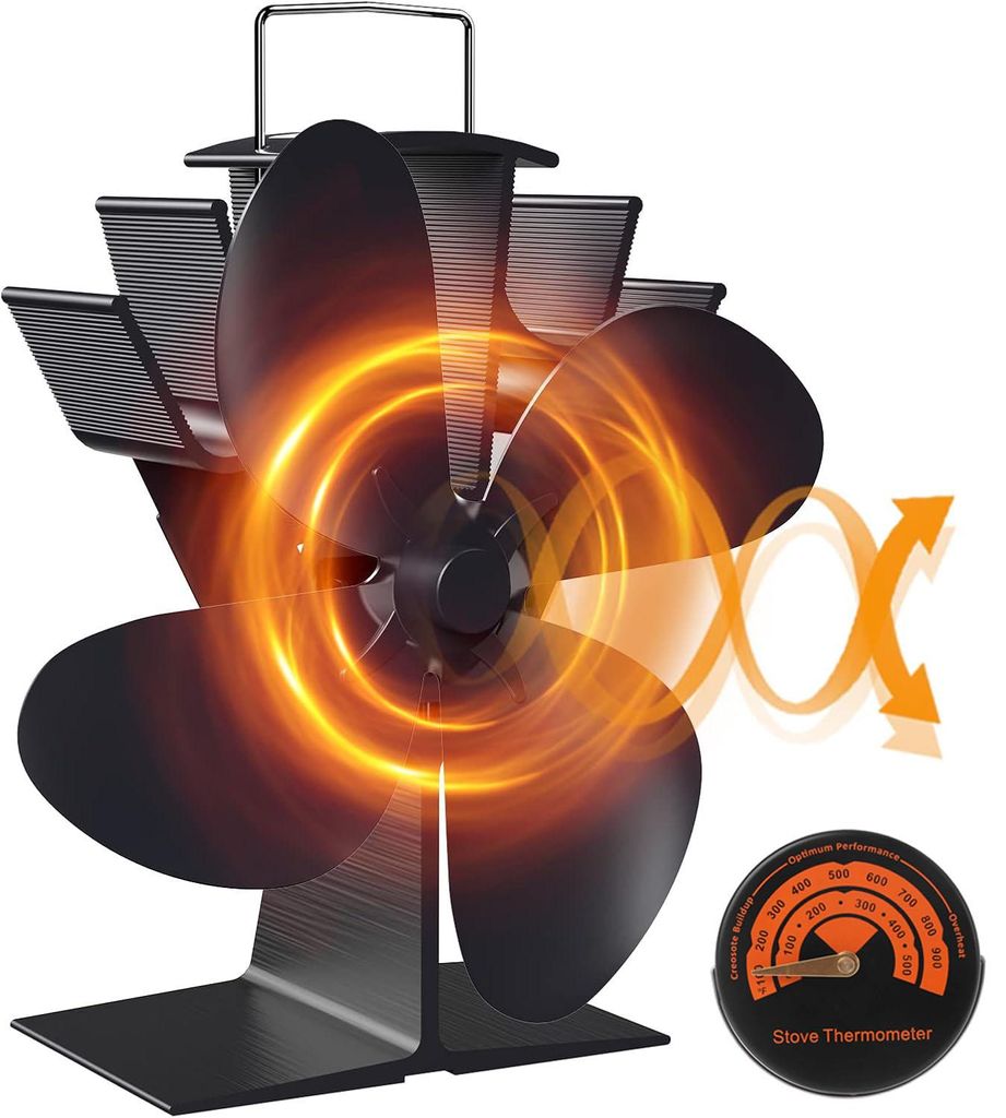 4-Blade Kaminventilator, Stromloser Ventilator für Kamin Produktbild 