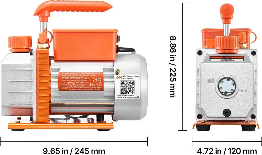 SucceBuy pompa per vuoto con manometro, 3,5 CFM 99 L/min, 180 W, pompa rotativa a palette a 1 stadio, kit pompa per vuoto per R134a, R22, R410a, R1234YF e R32, compresa la borsa per il trasporto per gli impianti di condizionamento dell'automobile - 8