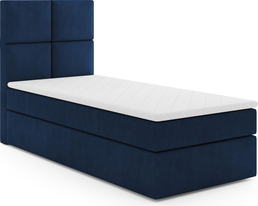 MR GROUP Boxspringbett OMIS 90x200 links Kinderbett Jugendbett Einzelbetten Bett mit Stauraum Polsterbett Matratze Topper H3 Schlafzimmer dunkelblau