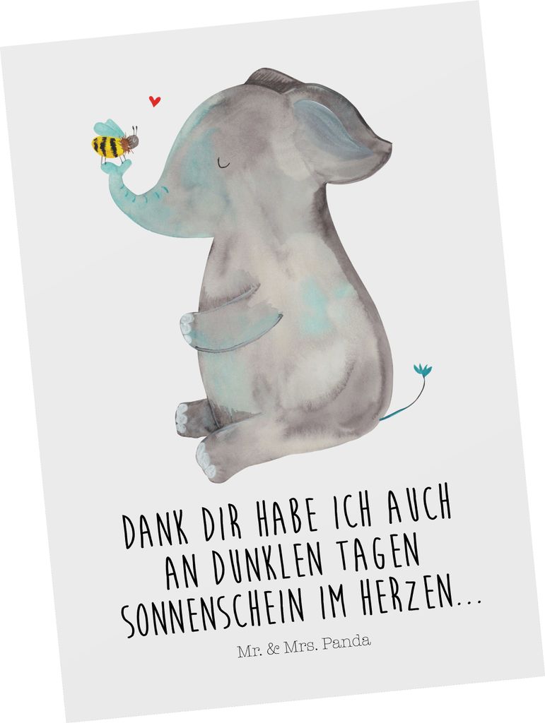 Mr. & Mrs. Panda Postkarte Elefant Biene - Weiß - Geschenk, Ansichtskarte, Grußkarte, Liebe, Ansichtskarten, Lustige Sprüche, Liebesspruch, bild...