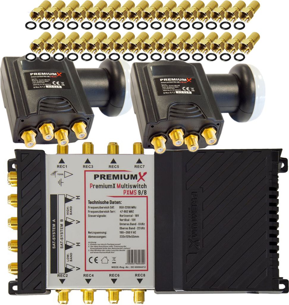 PremiumX Multischalter Set 9/8 SAT 2x Deluxe Quattro LNB Produktbild 