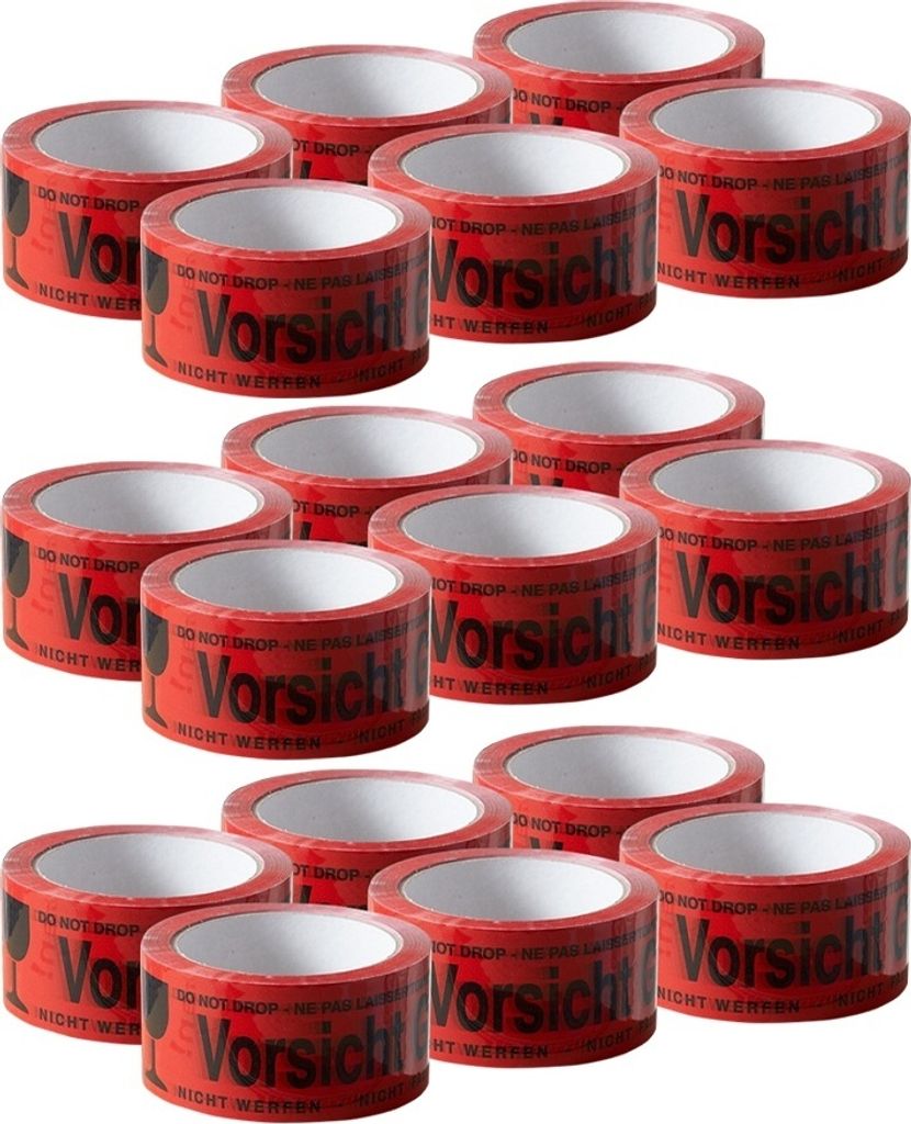 18x Klebeband " Vorsicht Glas " Packband rot Paketband PP Produktbild 1