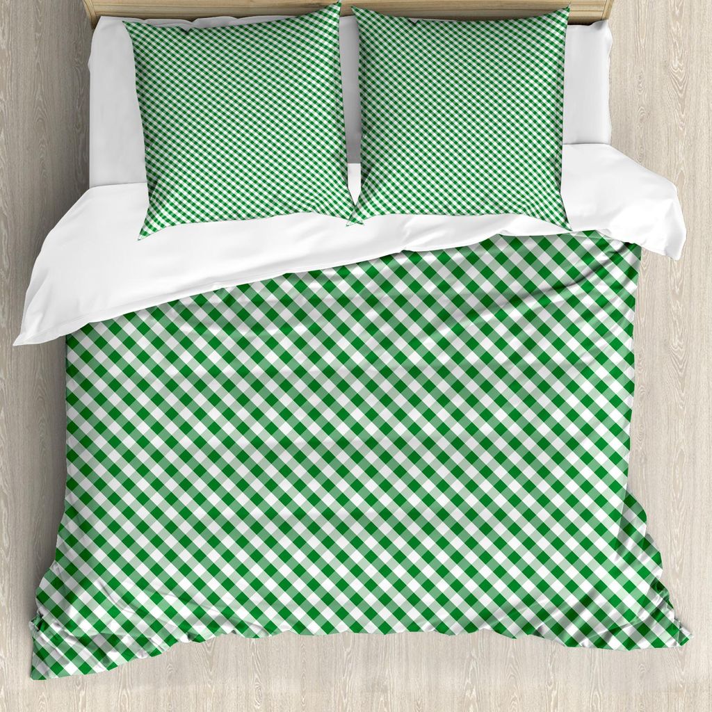 ABAKUHAUS Abstract Green Bettbezug Set, Gingham-Muster-Crossing-Linien und kleine Quadrate, 155 x 220 cm + 80 x 80 cm, Grün Farngrün
