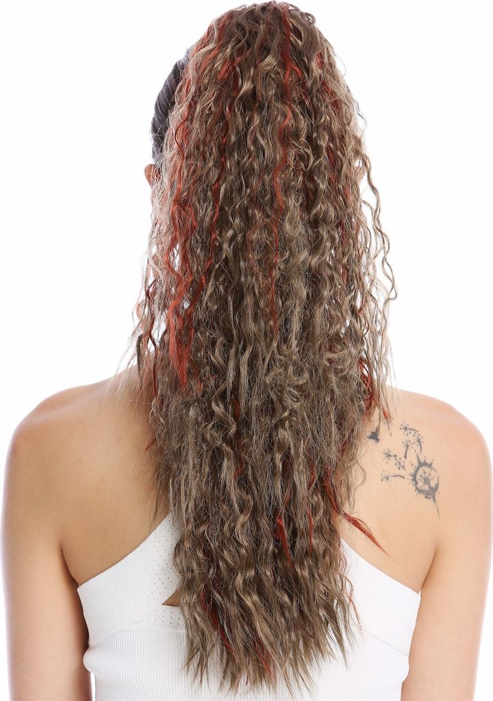 WIG ME UP Zopf Pferdeschwanz Lang Lockig Krepplocken Braun Rot Gesträhnt N461-V-18H350