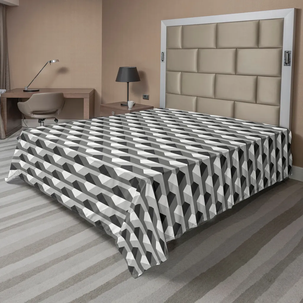 Drap Plat Anti-Plis Facile à Entretenir Motif Minimaliste 244x205 Gris
