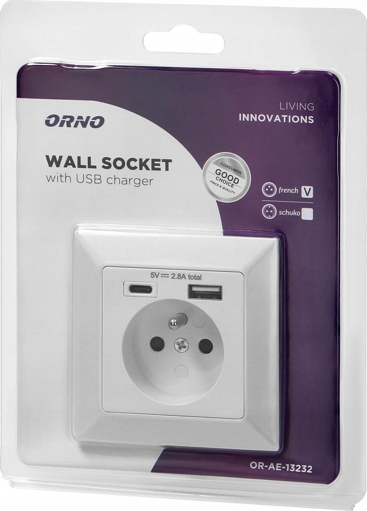 ORNO | Gniazdo podtynkowe OR-AE-13232 - Białe - 2x USB A/C Zdjęcie produktu 