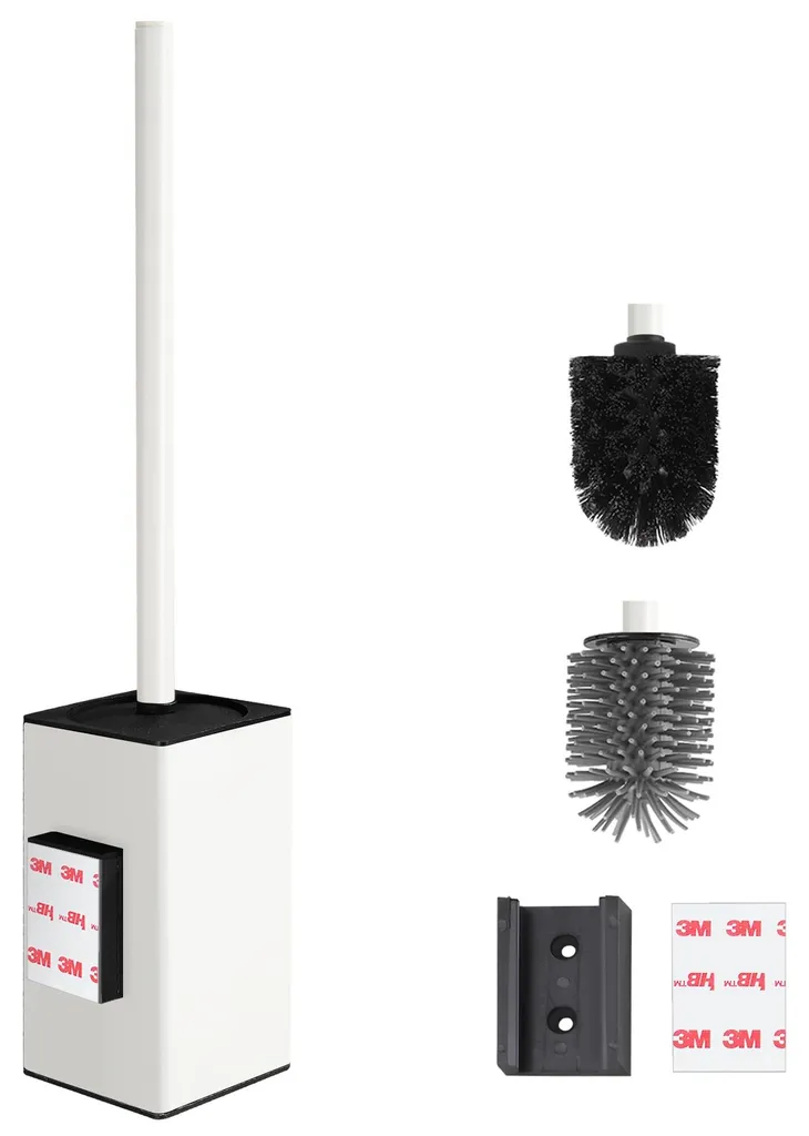 Brosse WC anti-rouille sans percer, kit mural blanc à entretien facile