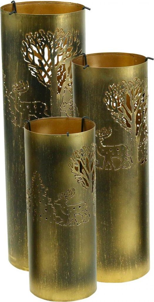 Hirsch Kerzenhalter Set Vintage Metall 3er-Set Gold/Schwarz für Teelichter und Stumpenkerzen - Stilvolle Deko für Zuhause, 30/38,5/45cm