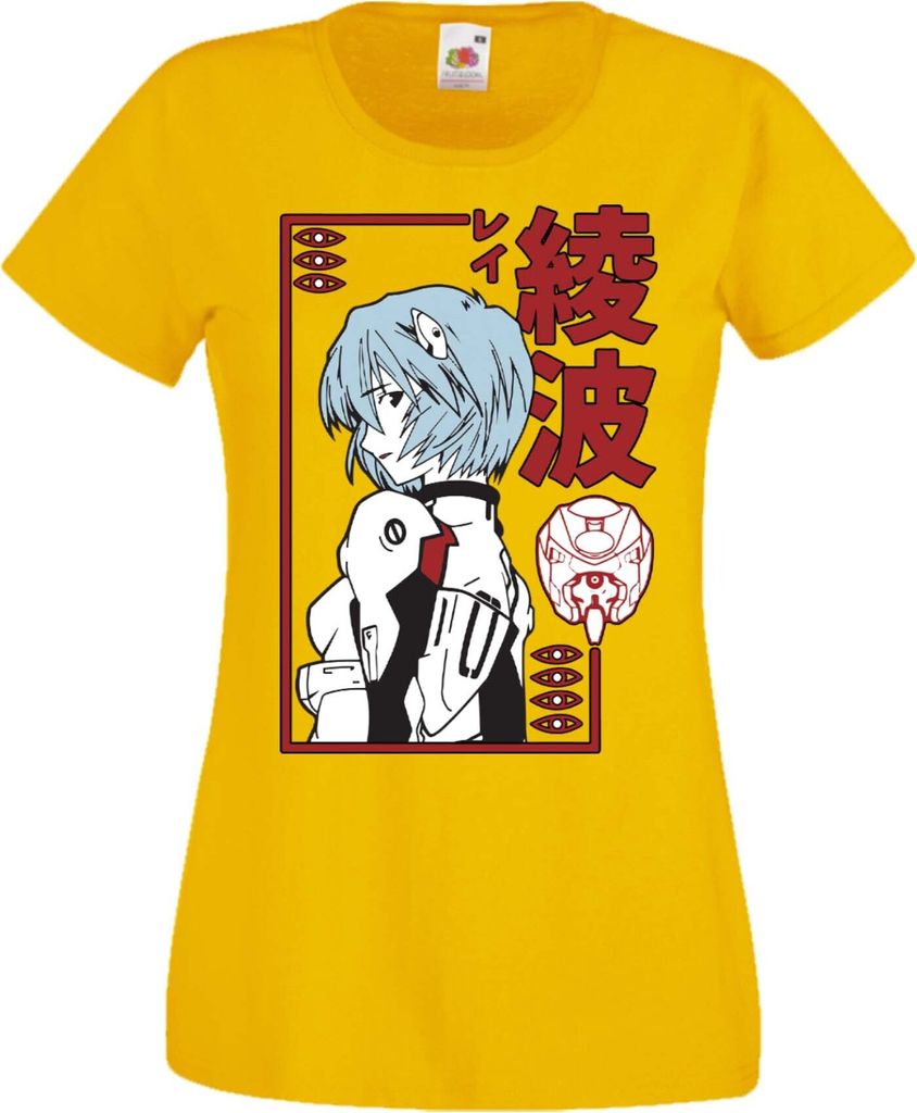 Damen T-Shirt Manga Anime Neon Anime Genesis Manga Evangelion Rei Ayanami Genesis Rei Ayanami, Lady XS / Gelb