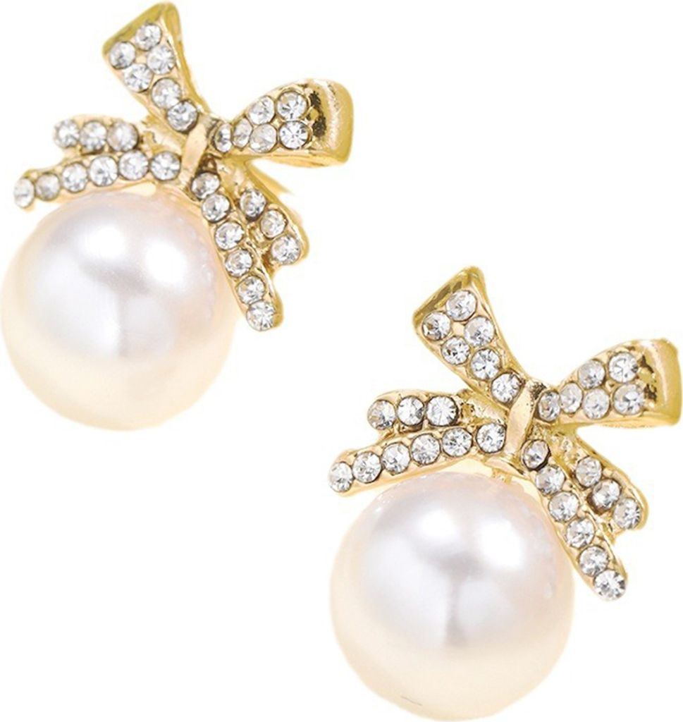 Perlenohrringe mit Schleife und Knoten für Damen und Mädchen, Strass-Ohrstecker, funkelnde Diamanten, Retro-Schleifen-Ohrringe, Geschenk
