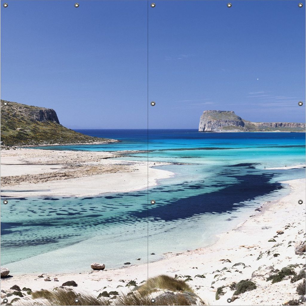 Wallario Outdoor-Poster für Garten oder Balkon, Motiv Einsame Bucht mit weißem Sand und klarem Wasser, in ca. 180 x 180 cm