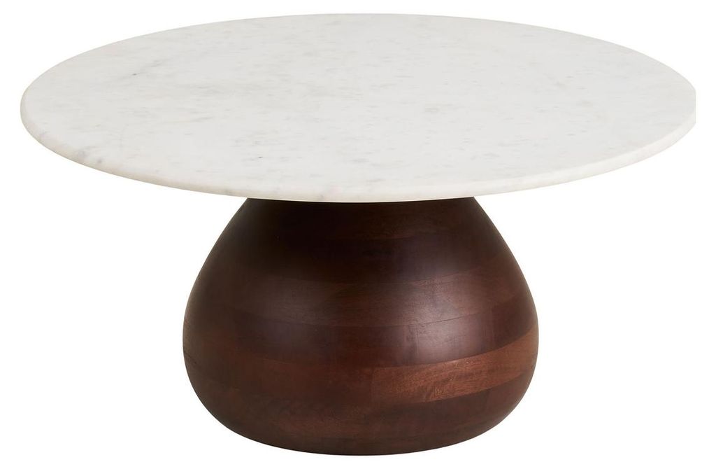 Couchtisch Heide aus Mangoholz und weißem Marmor ø70 cm Produktbild 