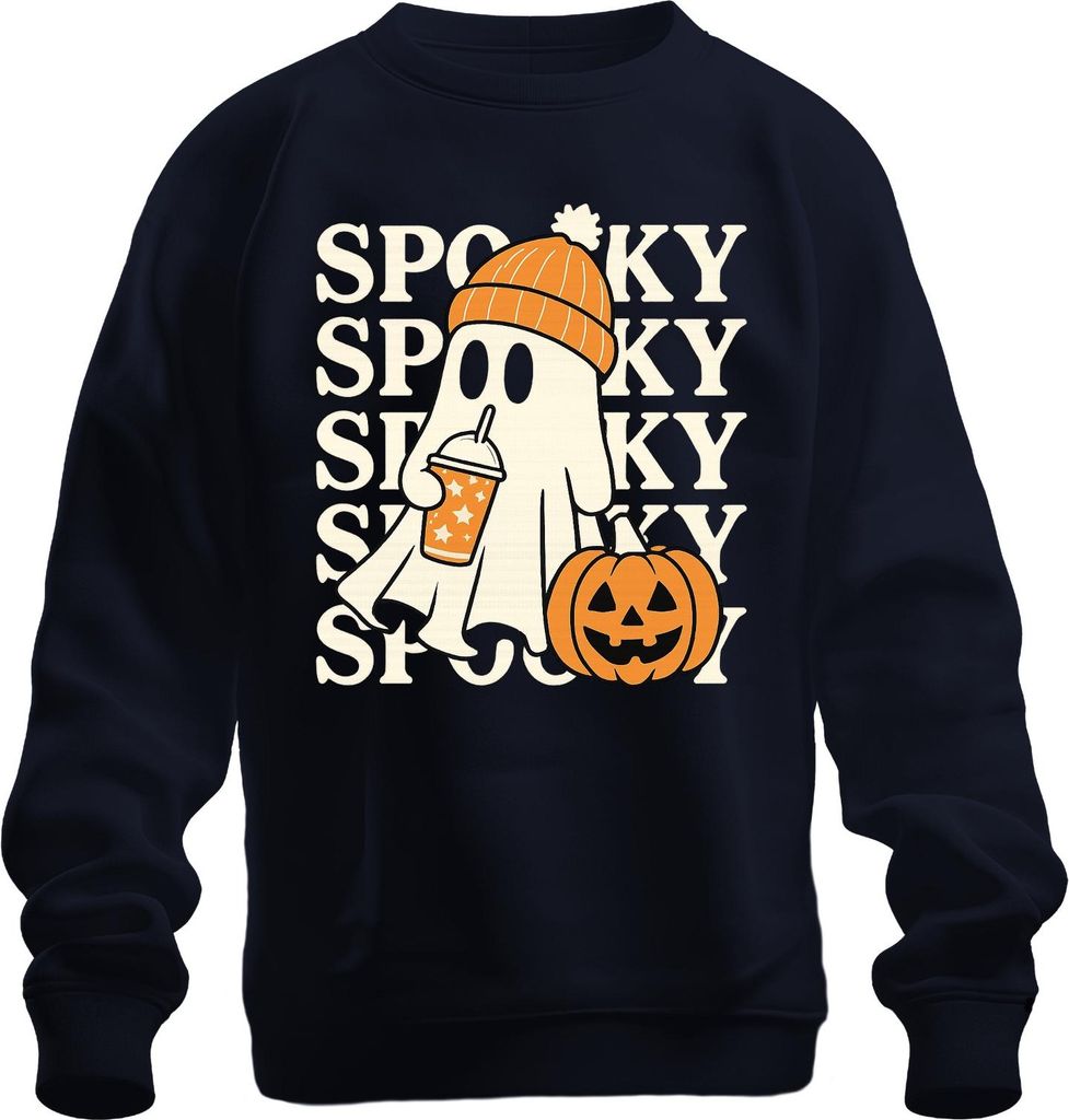 Halloween Spooky Geist Kürbis Beanie Herbst Süß Niedlich Retro Uni Sweatshirt Pullover, Navy, XXL
