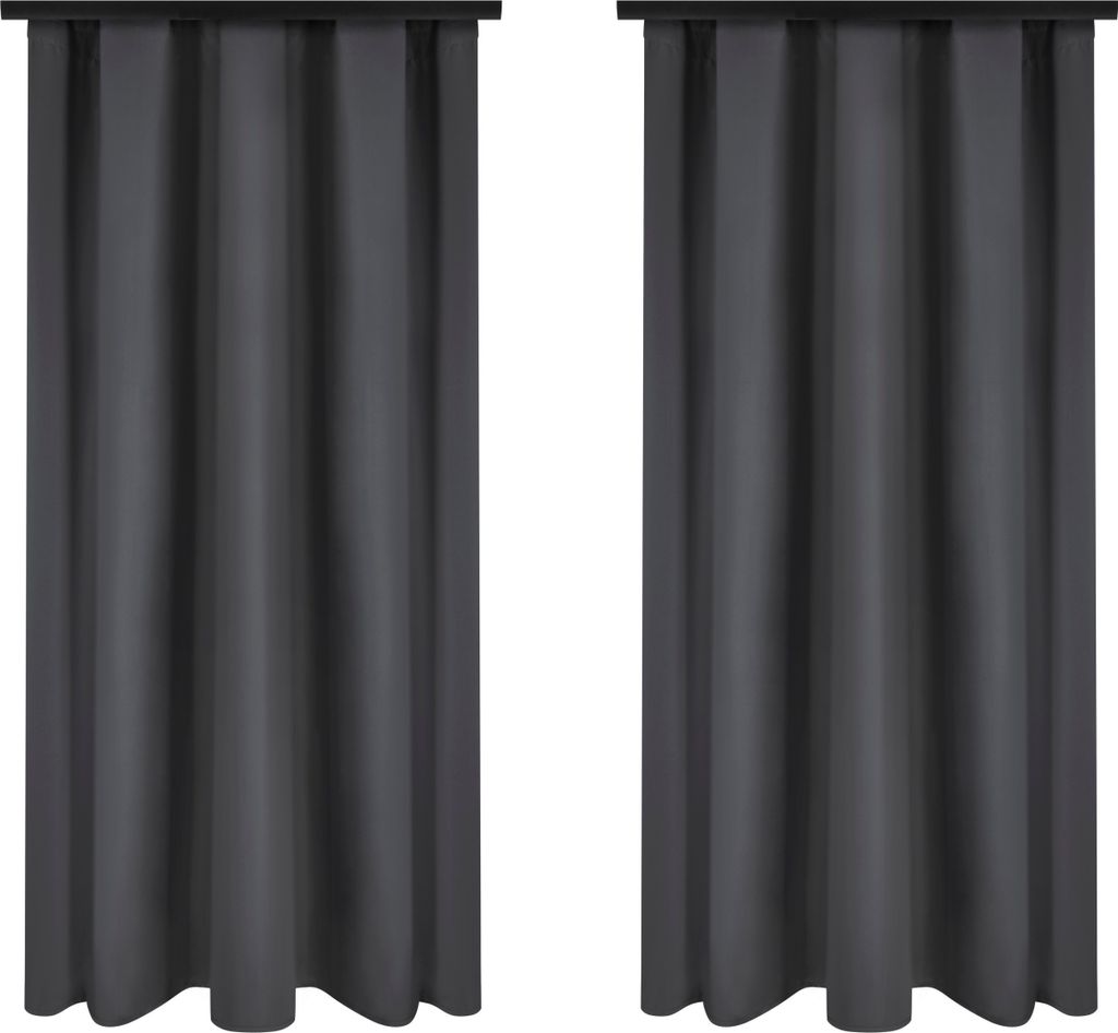 Vorhänge mit Kräuselband 140x260 cm 2 Stücke Grau Fertige Blickdichte Gardinen