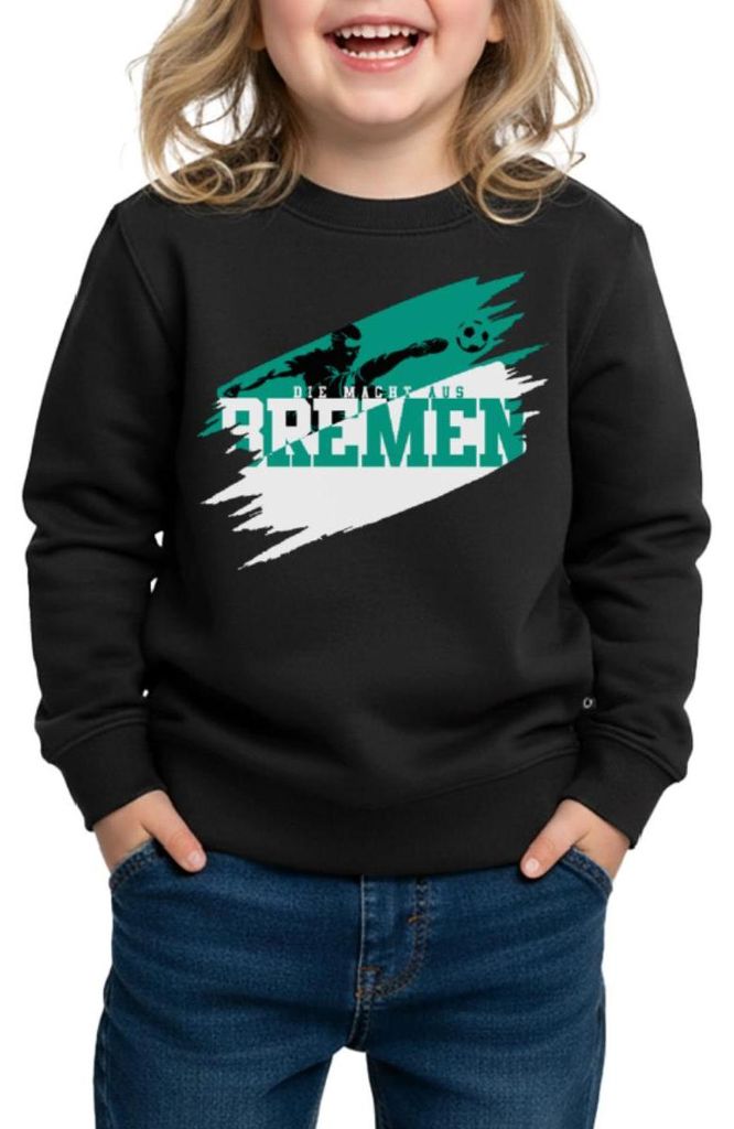 Spreadshirt Die Macht Aus Bremen Grün-Weiß Fußball Fan Kinder Premium Pullover, 122/128 (6 Jahre), Schwarz