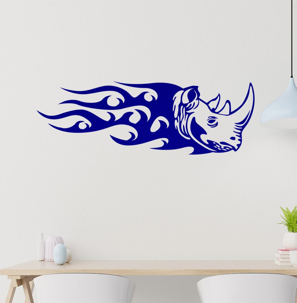 Nashorn Flammen Wandtattoo in 6 Größen - Wandaufkleber Wall Sticker - Dekoration, Küche, Wohnzimmer, Schlafzimmer, Badezimmer