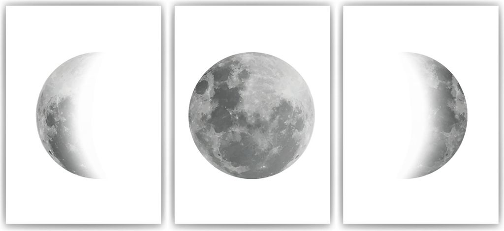 Mondphasen Poster Set – 3 Mondposter Wohnzimmer Schlafzimmer Mond Wandbild Küche Flur Zuhause Wanddeko – A3 (29.7x42cm) / ohne Bilderahmen