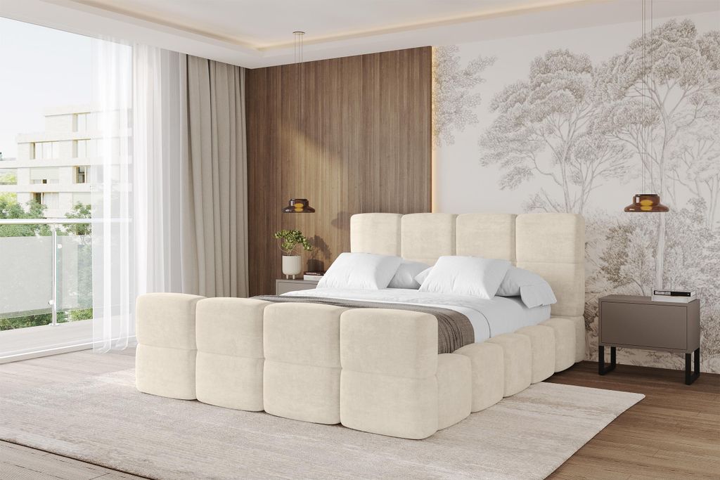 ALTDECOR Polsterbett mit Bettkasten - NATA-Z 180x200 Beige, Bett mit Kopfteil, Boxbett ohne Matratze, Doppelbett mit Stauraum