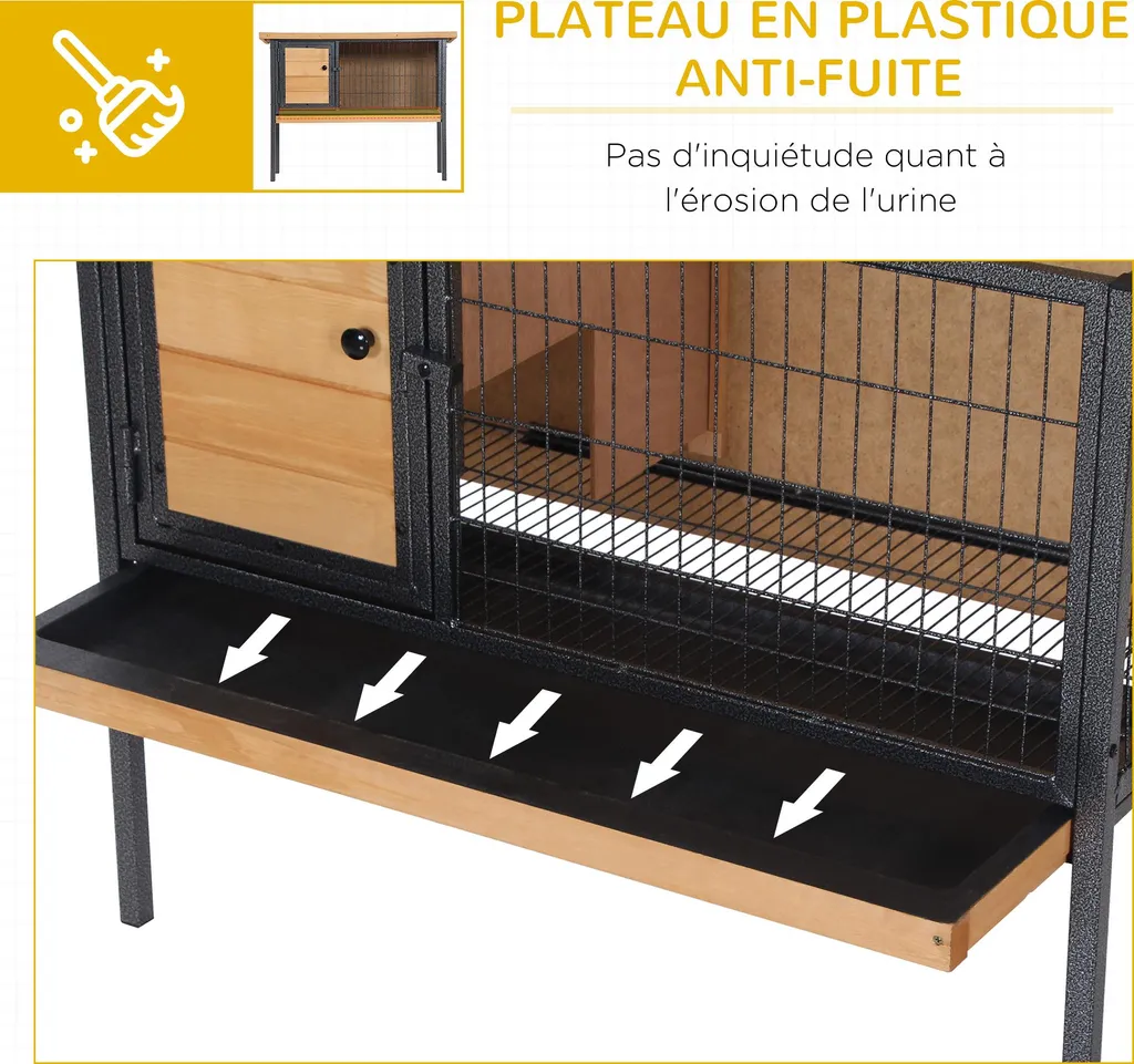 Abri lapins avec toit ouvrant et pieds bois - Confort 91,5L x 45l x 70H