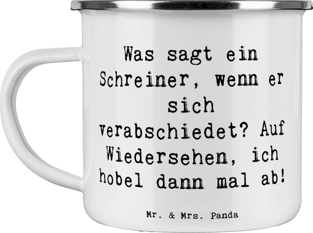 Mr. & Mrs. Panda Teetasse Spruch Schreiner Abschied - Weiß - Geschenk, Beruf, Emaille Tasse, Abschiedsspruch, Berufsliebe, hobel dann mal ab, Beru...