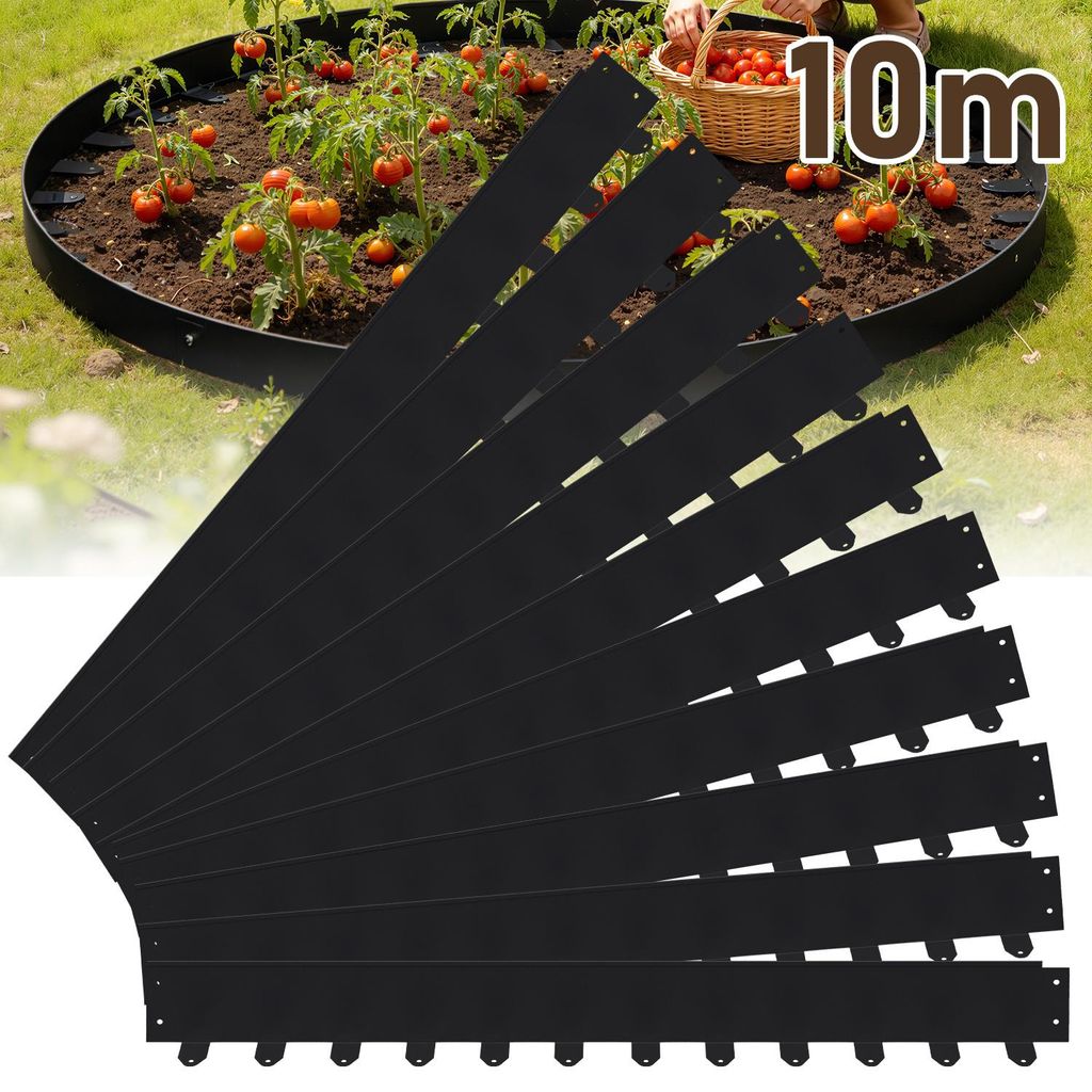 Vigevee Flexible Rasenkante 100x5 cm, 10m Set (10 Stück) - Mähkante & Beetumrandung aus Stahl, inkl. Befestigungsheringe für Pflastersteine & Ga...