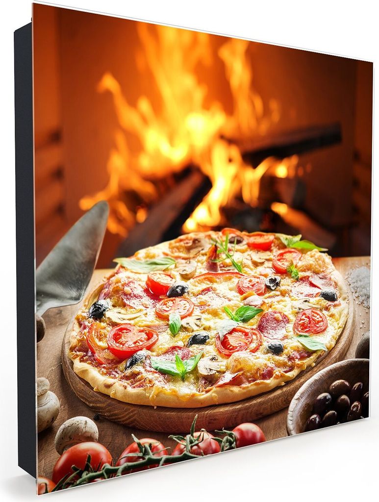 Nachbildung-Schlüsselkasten, Magnetpinnwand und Memoboard mit Glasfront Motiv Pizza aus dem Holzofen